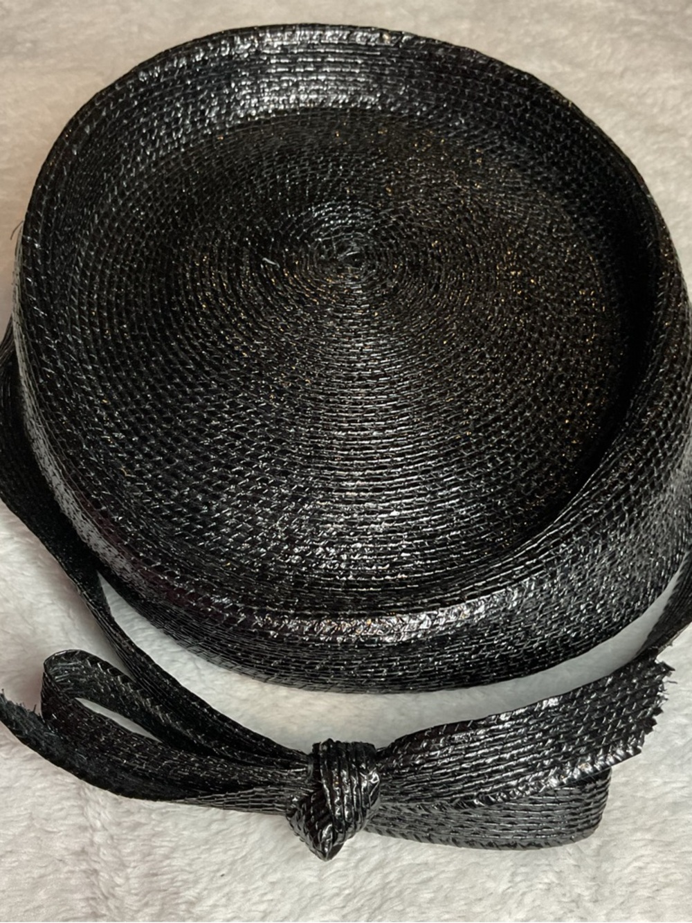 Vintage Rochelle Originals Black Straw Boater Hat | Classic Elegant Bow - Picture 5 of 6